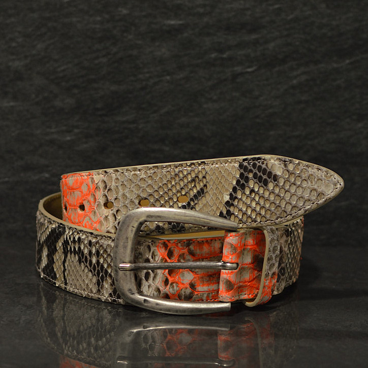 Ralph Gladen Pythonleder Gürtel Schlangenleder Sonderbreite 4,5cm in natur / neon orange