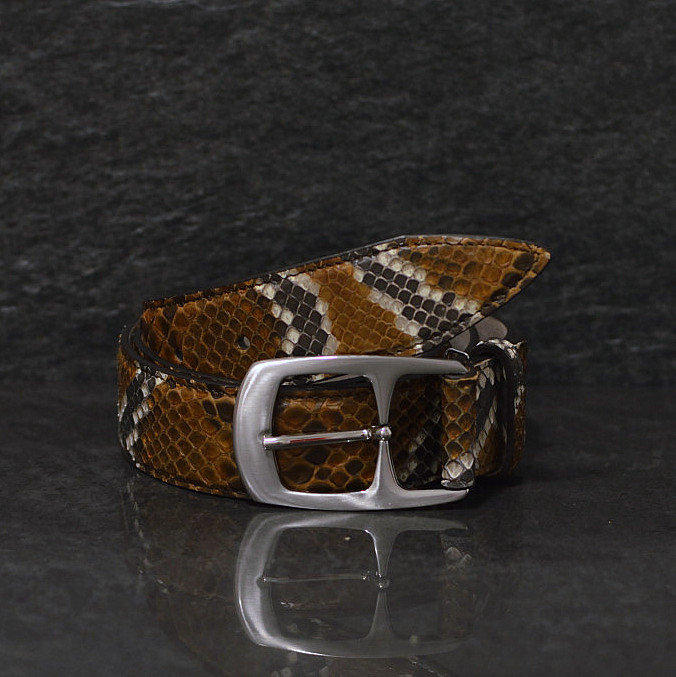 Ralph Gladen Schlangenledergürtel Python Breite 3,5 cm braun / natur