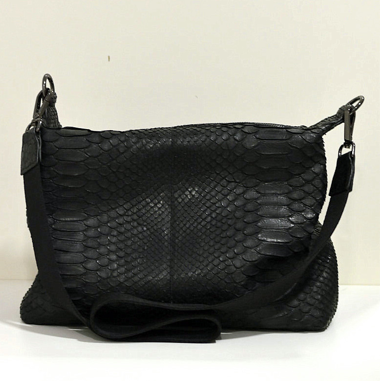 Fausto Colato Schlangenleder-Tasche Python mit Henkel / Griff und Gurt in schwarz