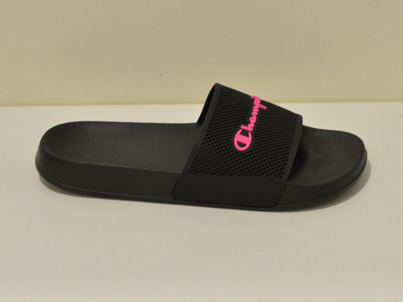 Champion Damen Pantoletten/ Badelatschen Slide DAYTONA Schwarz  mit pinker Logo-Applikation 