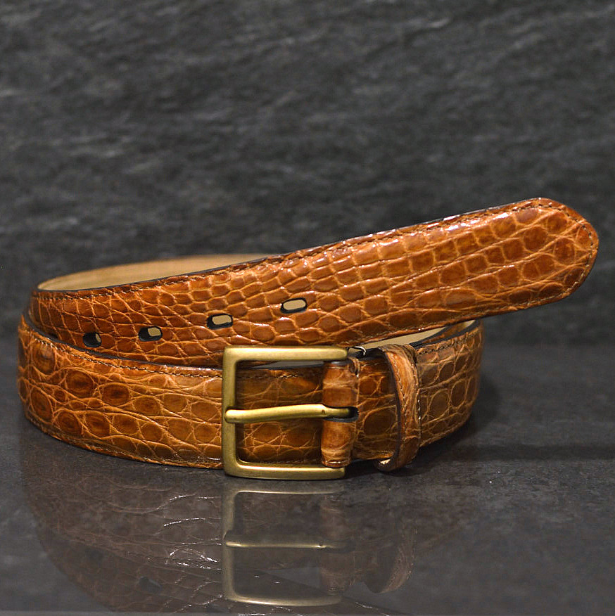 Fausto Colato Krokodilleder-Gürtel Flanke Breite 3,5cm cognac diamant