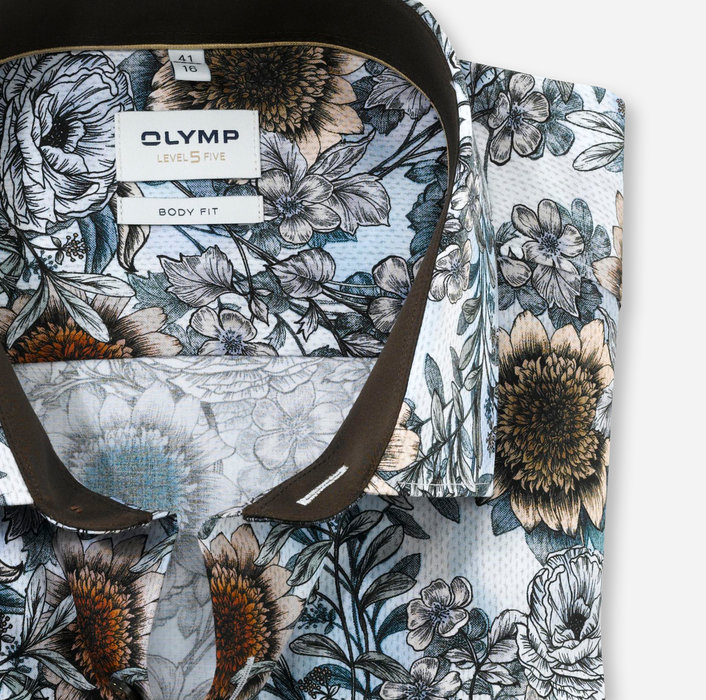 OLYMP GREENCHOICE Level Five body fit, Businesshemd, Modern Kent, im Flower-Dessin
