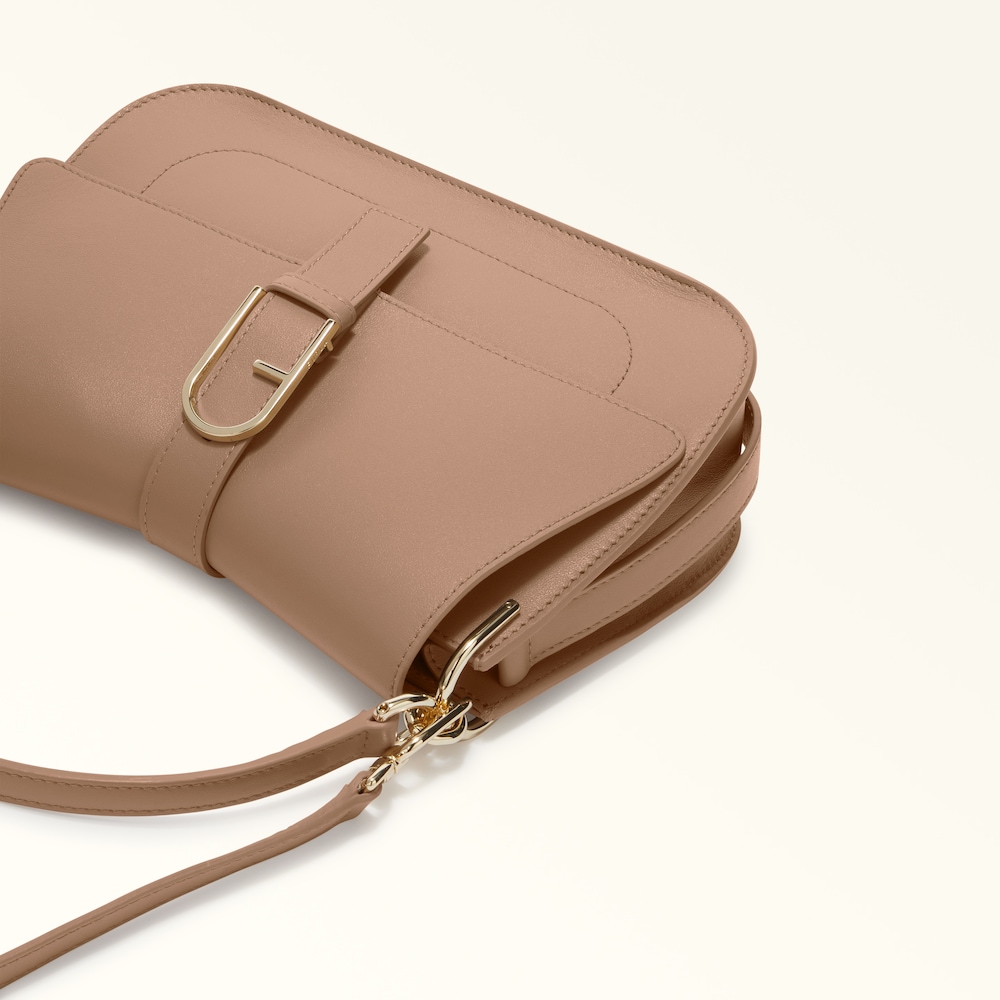 Furla Flow Top Handle aus geschmeidigem Nappaleder in Greige 