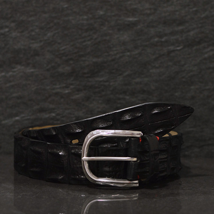 Fausto Colato Krokodilleder Gürtel Breite 4,0 cm schwarz Crocodile Hornback