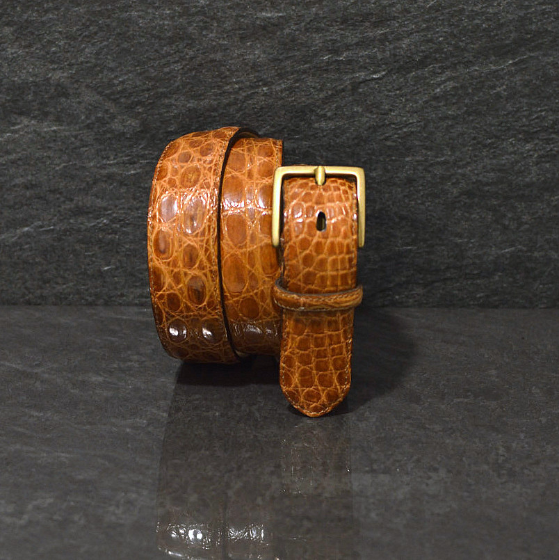 Fausto Colato Krokodilleder-Gürtel Flanke Breite 3,5cm cognac diamant