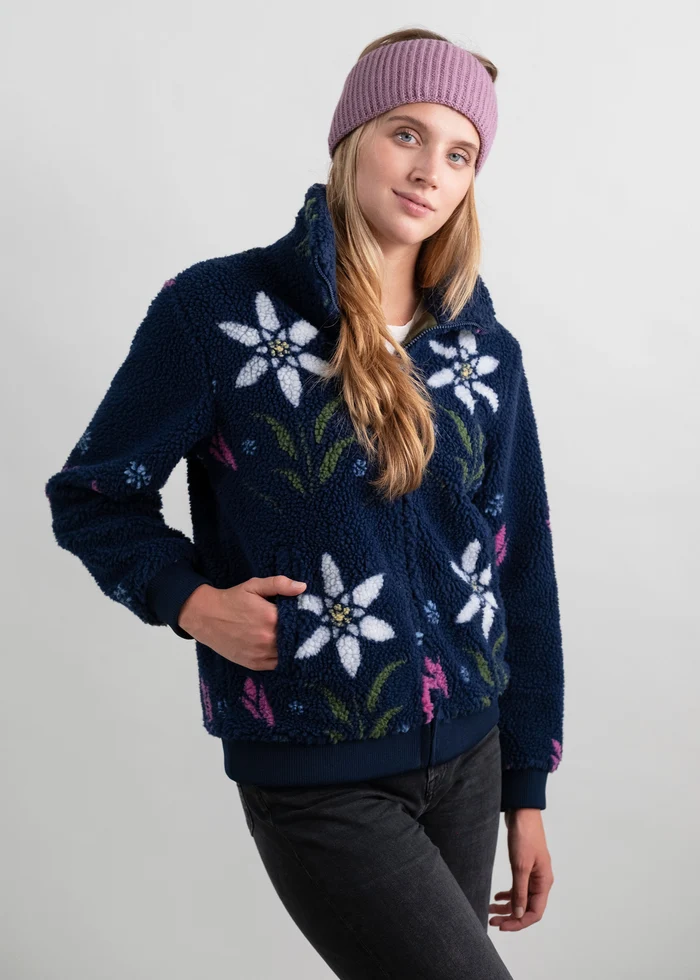 Bavarian Caps - FS33-1 Teddy Blouson "Eisblume" - marine Fleecejacke für Damen