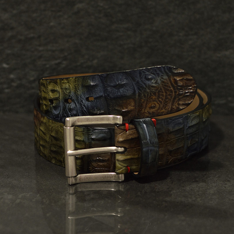 Fausto Colato Krokodilleder-Gürtel in der Sonderbreite 4,5cm multi camouflage / Coccodrillo