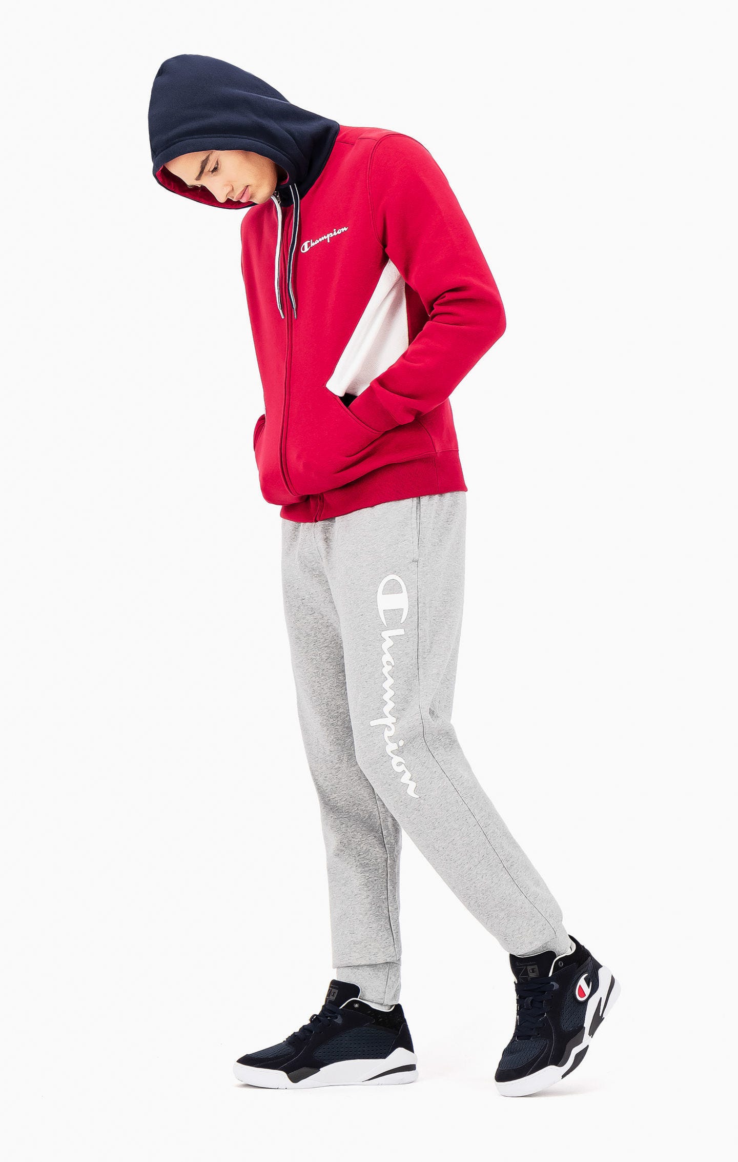 Champion Jogginghose aus recyceltem Baumwollfrottee mit Printlogo grau