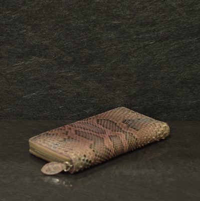 Ralph Gladen Pythonleder Zippwallet Schlangenleder Portemonnaie in rose / multi