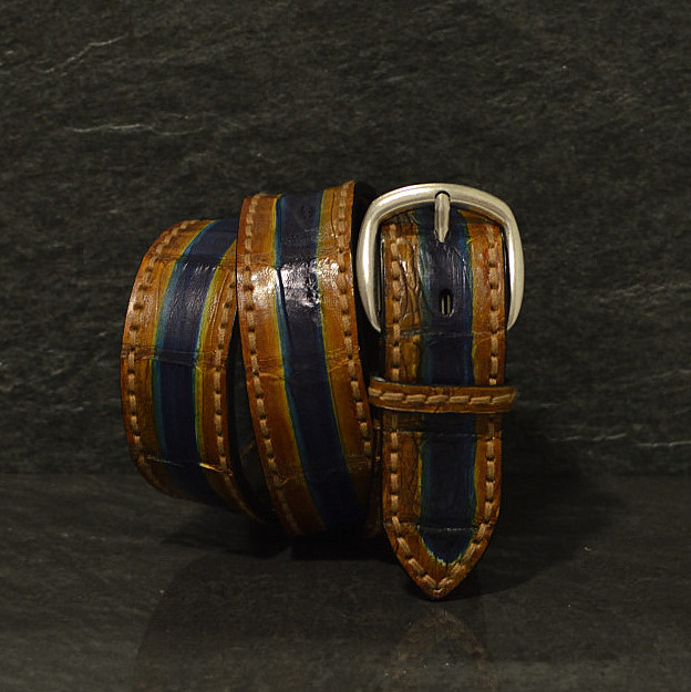 Fausto Colato Kaiman Gürtel Breite 4,0cm in cognac multi / Caimano Fenice