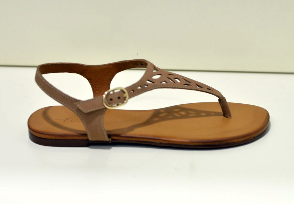   Tube Zehensandalen mit Riemchen aus Leder Nabuck in warm beige