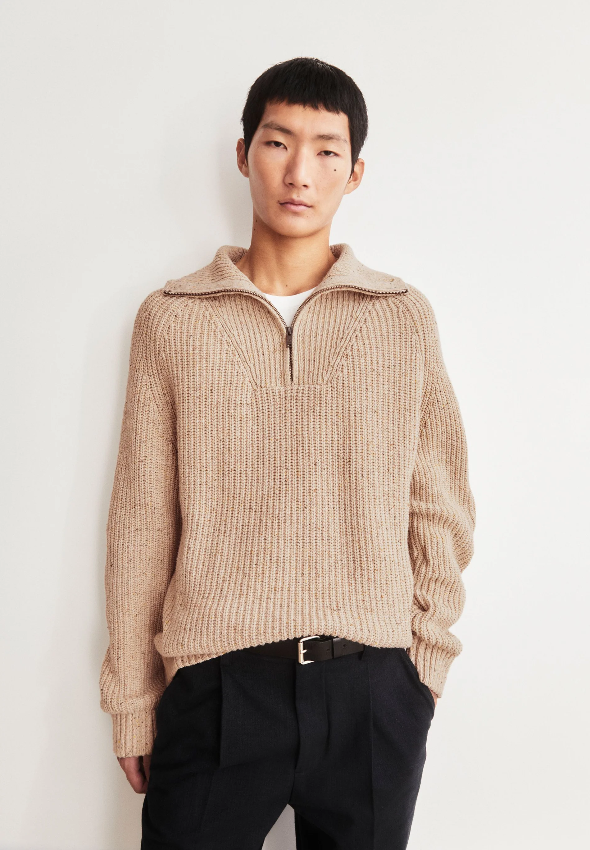 Armedangels TWEED-STRICK-TROYER  recycelter Woll-Mix in sandstone