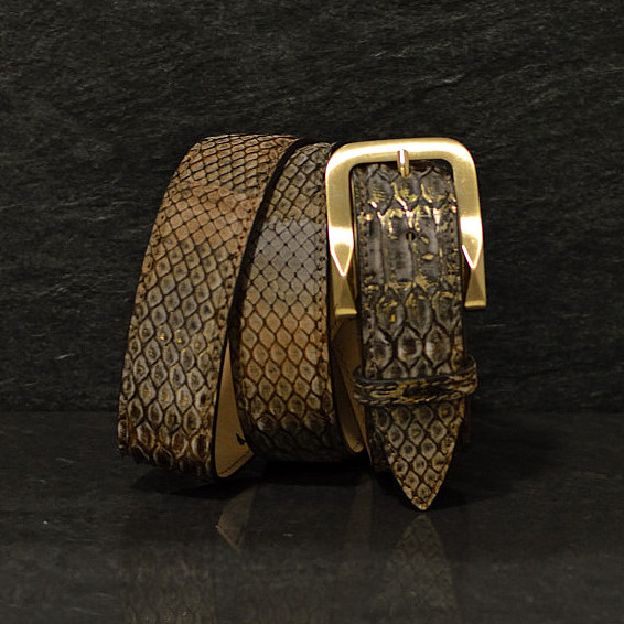 Ralph Gladen Schlangenledergürtel Python Breite 3,5cm in braun / gold