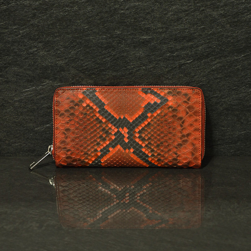 Ralph Gladen Pythonleder Zippwallet Schlangenleder Geldbörse in Plasma Orange
