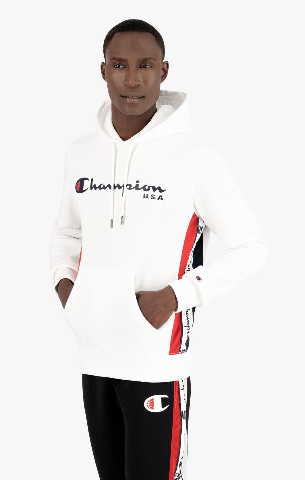 Champion Fleece-Kapuzenpullover mit „Champion USA“-Logo und Logopaspel