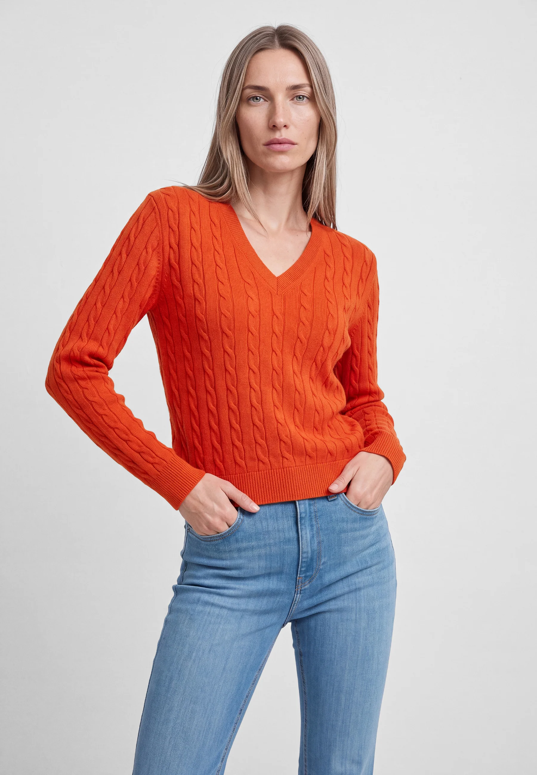 Mavi Pullover LONG SLEEVE V NECK TRICOT | Feinstrick Pullover in orange