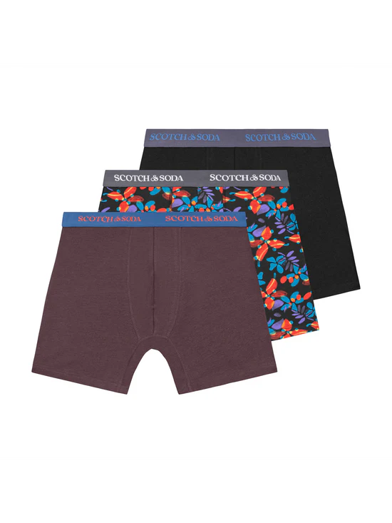 Scotch&Soda 3-PACK MEN'S COTTON BOXERS in BURGUNDY
