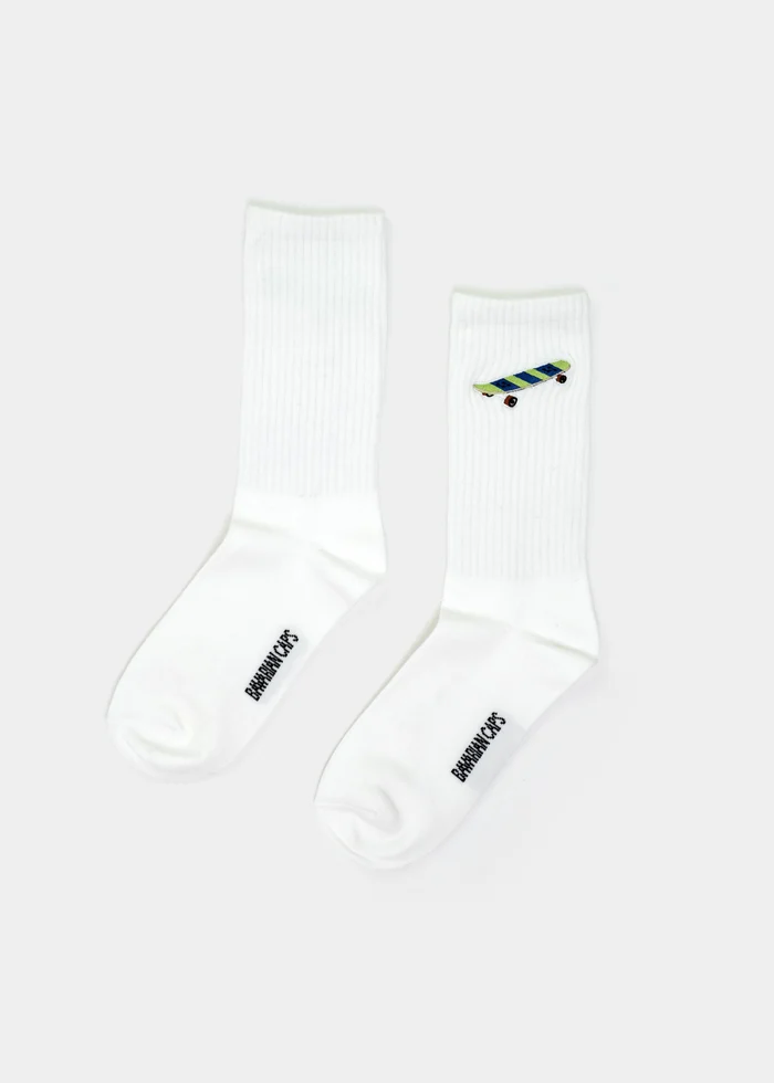 Bavarian Caps - A129-1 Sportsocken "Skateboard" in weiß in 41-46