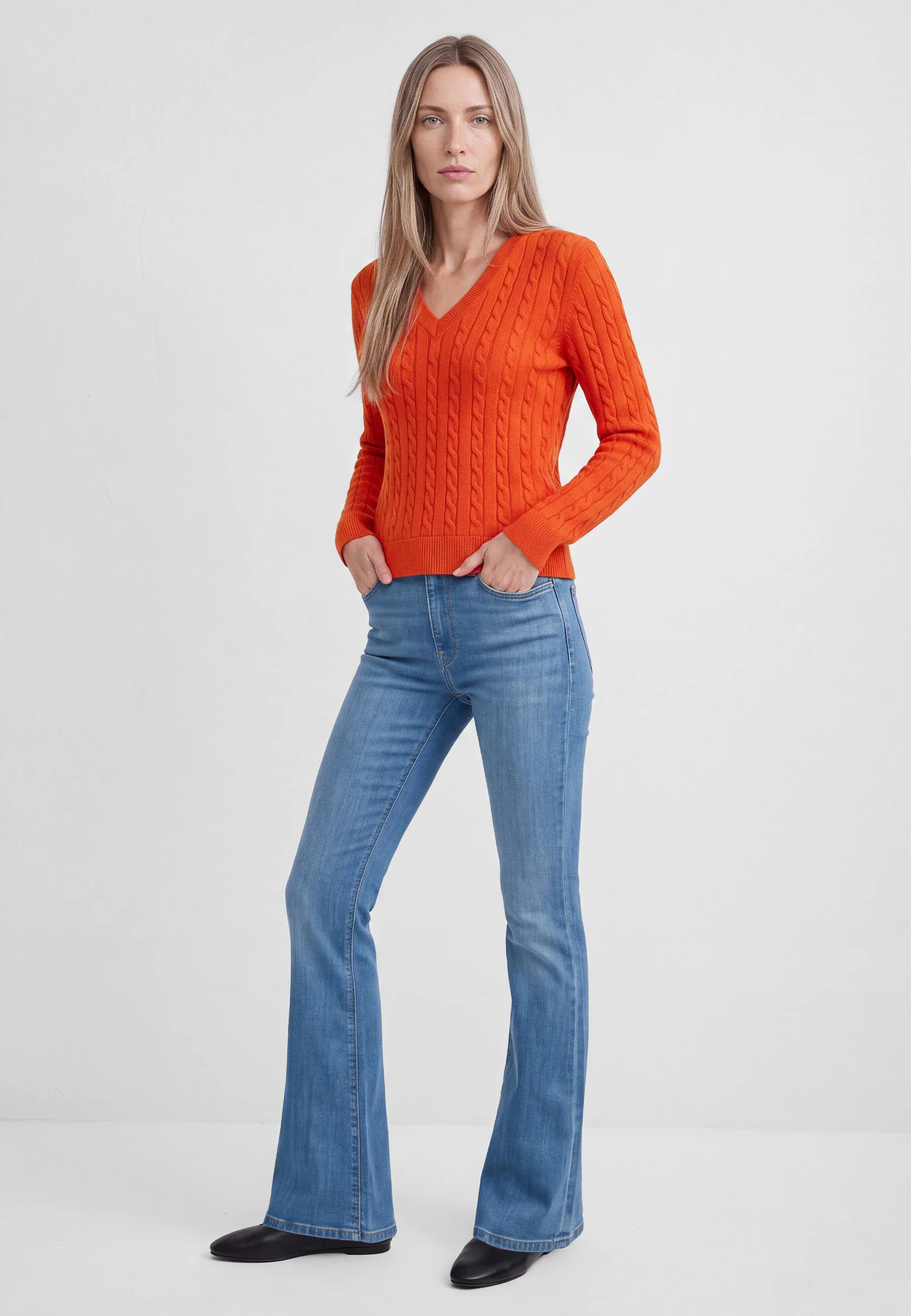 Mavi Pullover LONG SLEEVE V NECK TRICOT | Feinstrick Pullover in orange