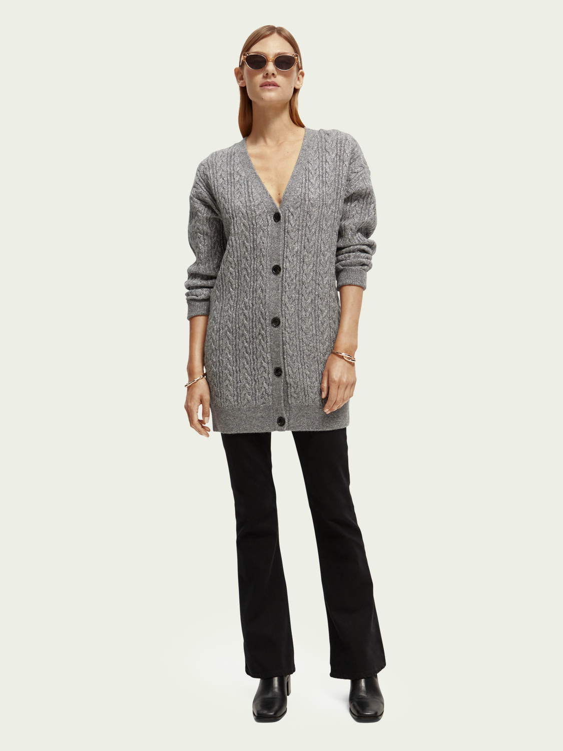 Scotch&Soda Wool-blended cable knit Cardigan in grau