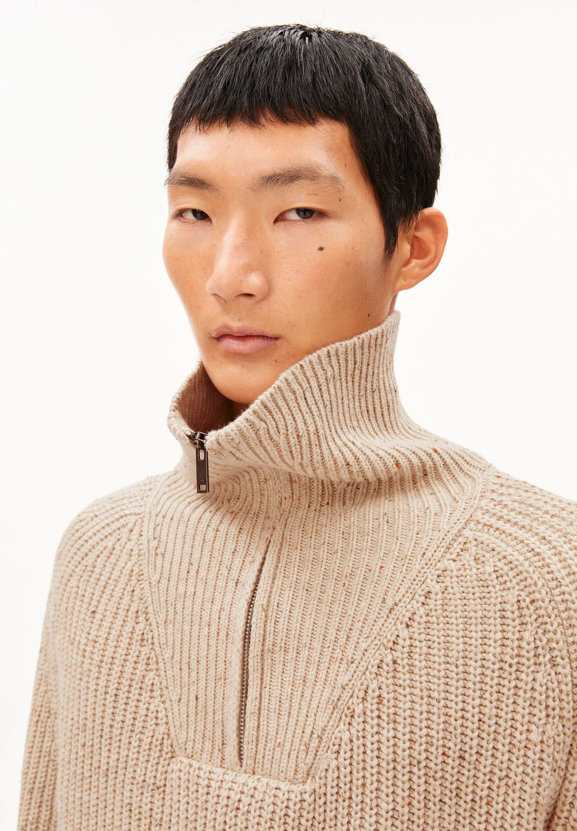 Armedangels TWEED-STRICK-TROYER  recycelter Woll-Mix in sandstone