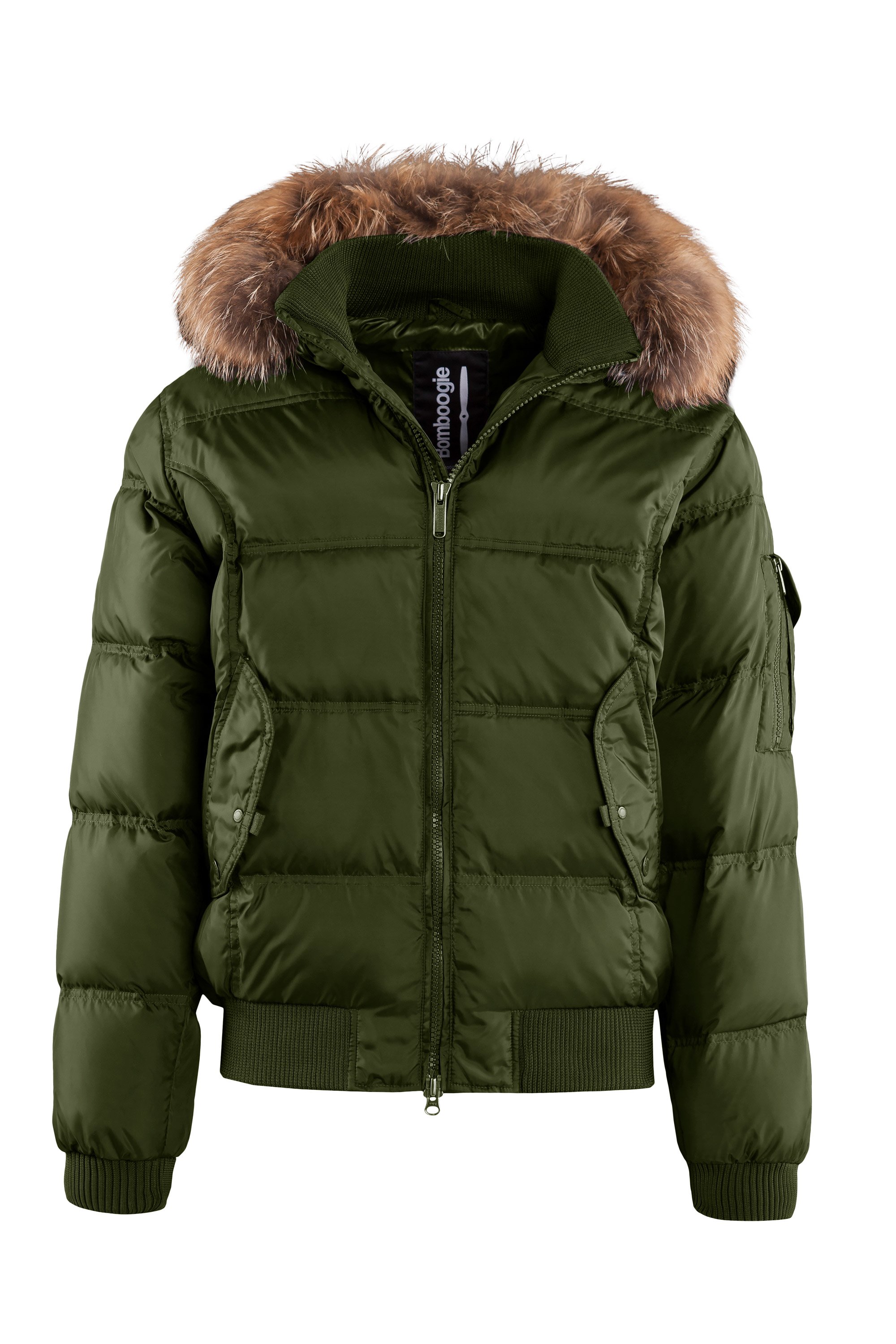 BomBoogie Daunen Bomberjacke mit echtem Pelz in grün BomBoogie Daunen Bomberjacke mit echtem Pelz in grün