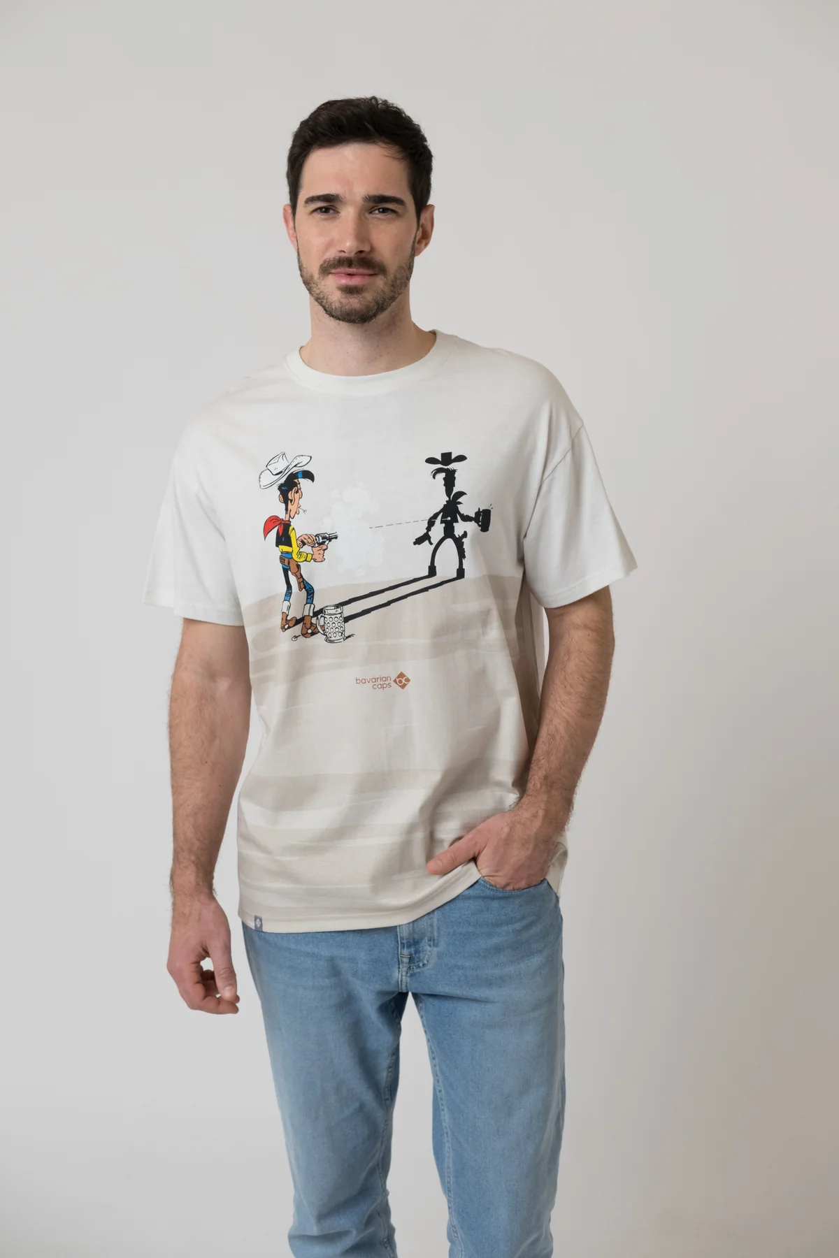 Bavarian Caps T-Shirt für Herren "Lucky Luke: Schatten" - beige