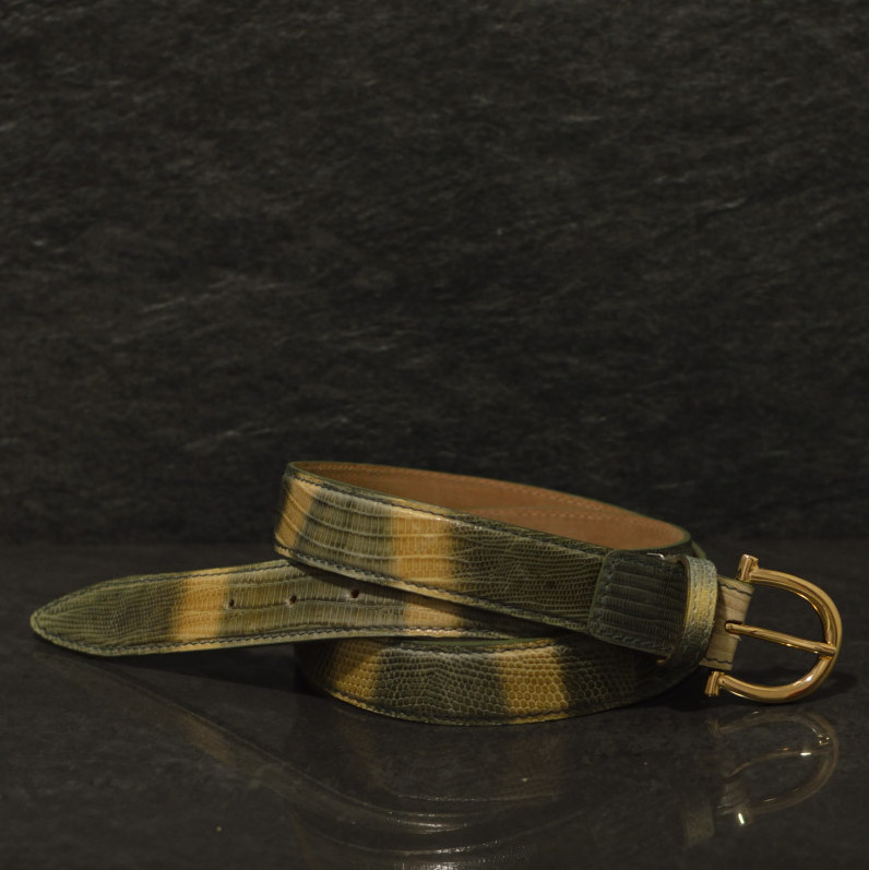 Ralph Gladen Lizard Gürtel Breite 3,0cm in grün-beige/ Eidechsenleder