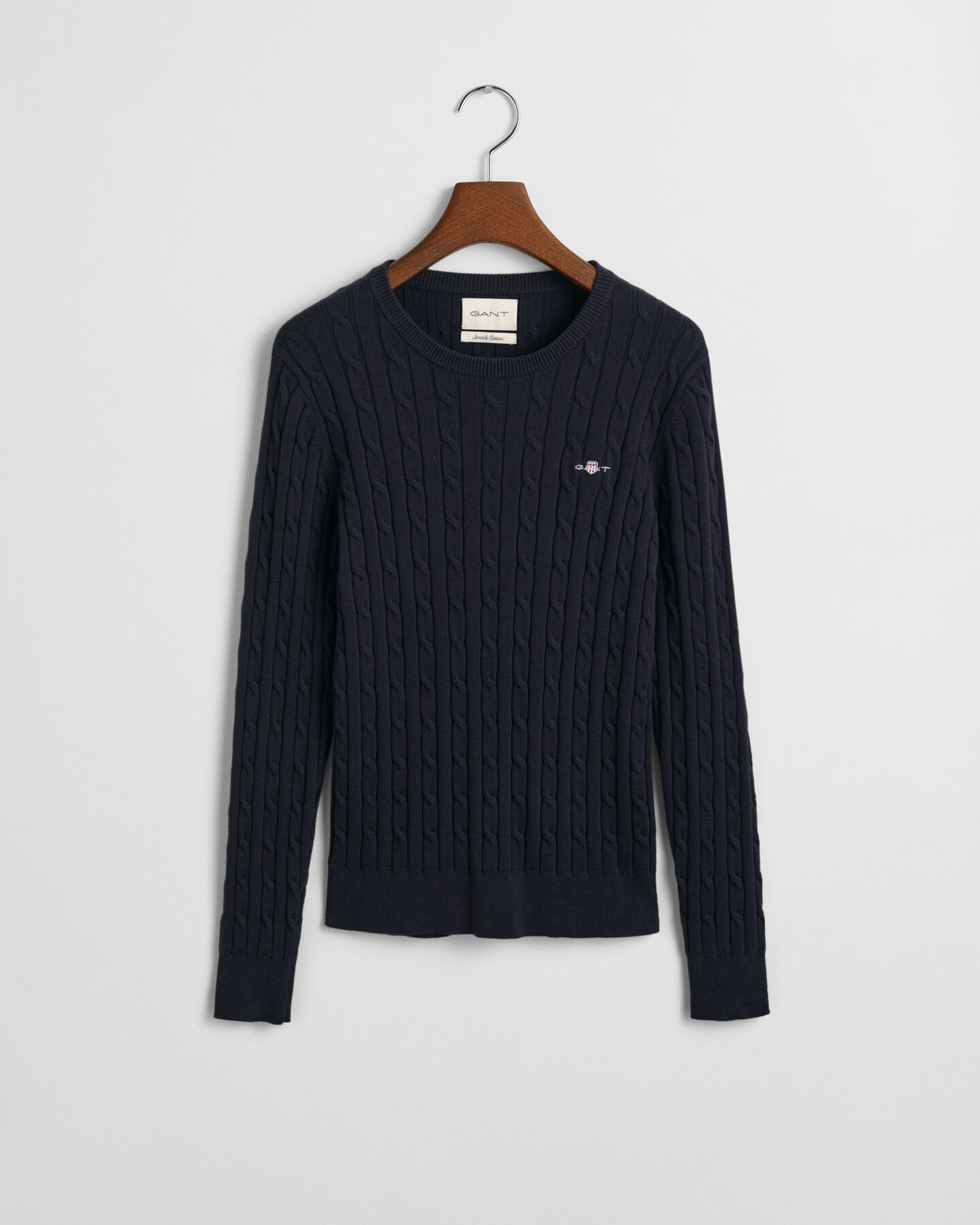 GANT Zopfstrick Rundhalspullover aus Stretch-Baumwolle in blau / CABLE C-NECK