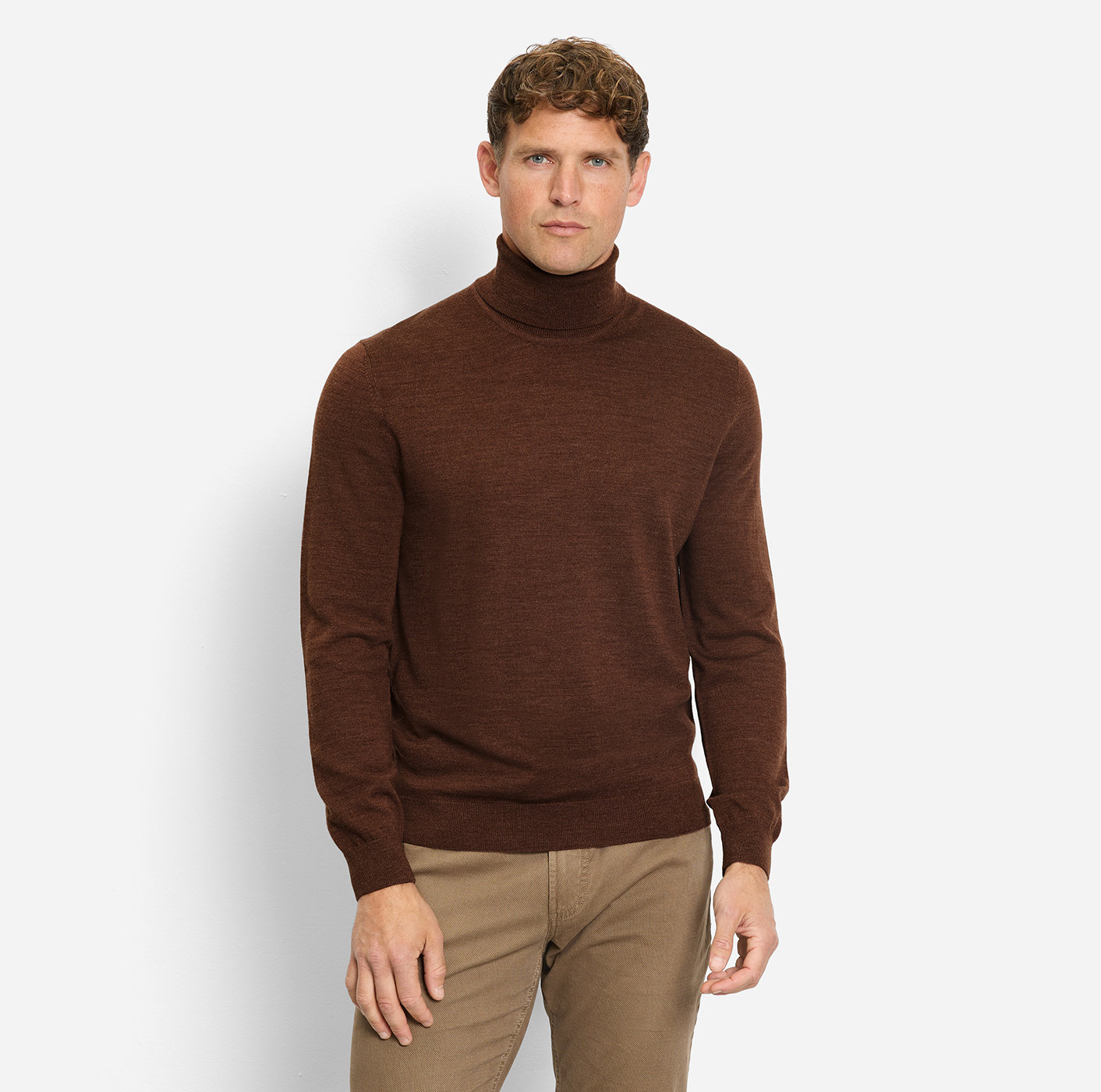 OLYMP Casual StrickRollkragen aus feiner Schurwolle in braun