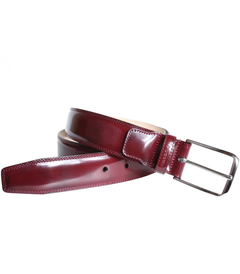 Possum Gürtel aus handpoliertem Leder passend zu Cordovan Schuhen Burgundy mit rotstich