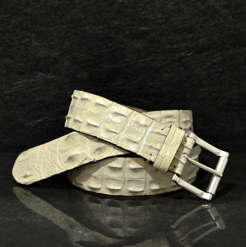 Fausto Colato Krokodilleder-Gürtel Sonderbreite 4,5cm weiße / bone SCHIENA COCCO