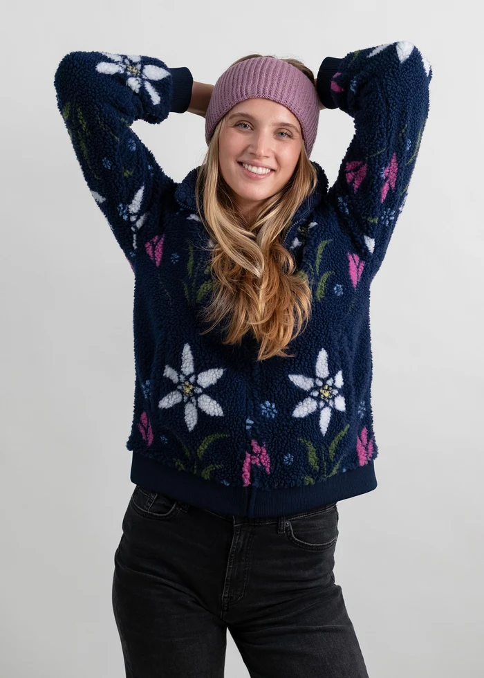 Bavarian Caps - FS33-1 Teddy Blouson "Eisblume" - marine Fleecejacke für Damen