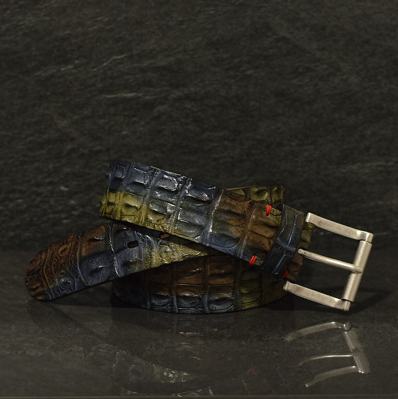 Fausto Colato Krokodilleder-Gürtel in der Sonderbreite 4,5cm multi camouflage / Coccodrillo