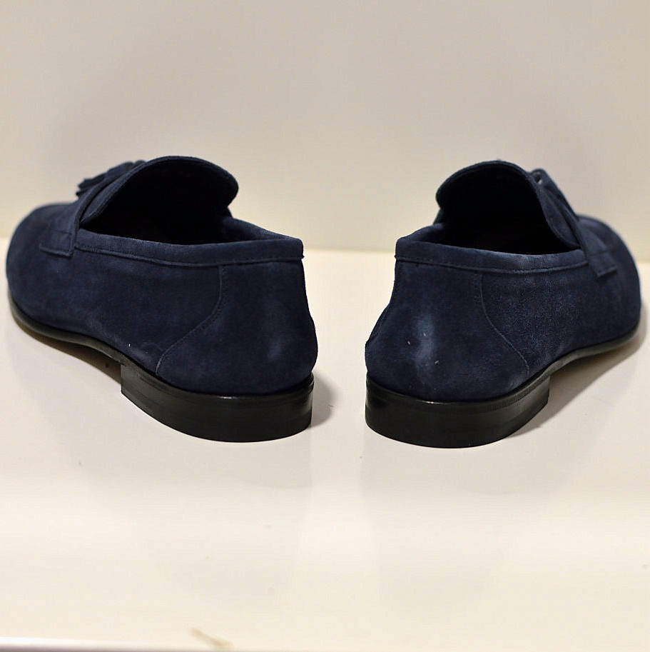  Berwick 1707 Tassel Loafer aus englischem Wildleder in blau mit genähter Ledersohle / Mokassin 