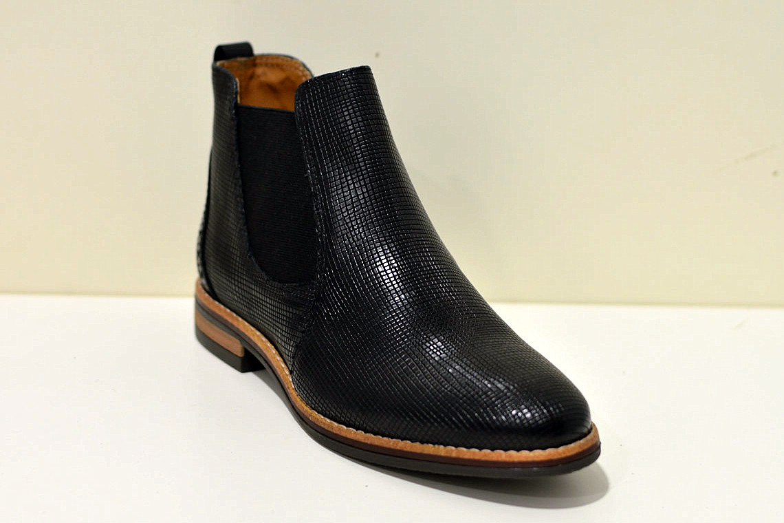 Franzini Damen-Chelsea Stiefeletten mit Struktur aus Leder, schwarz made in Italy