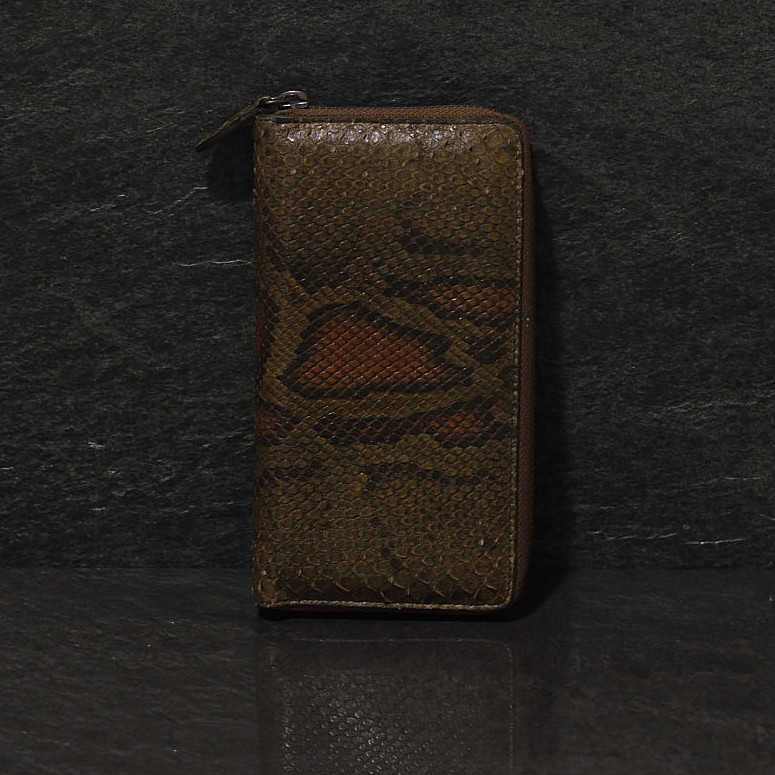 Ralph Gladen Pythonleder Zippwallet Schlangenleder Portemonnaie in braun mit rot