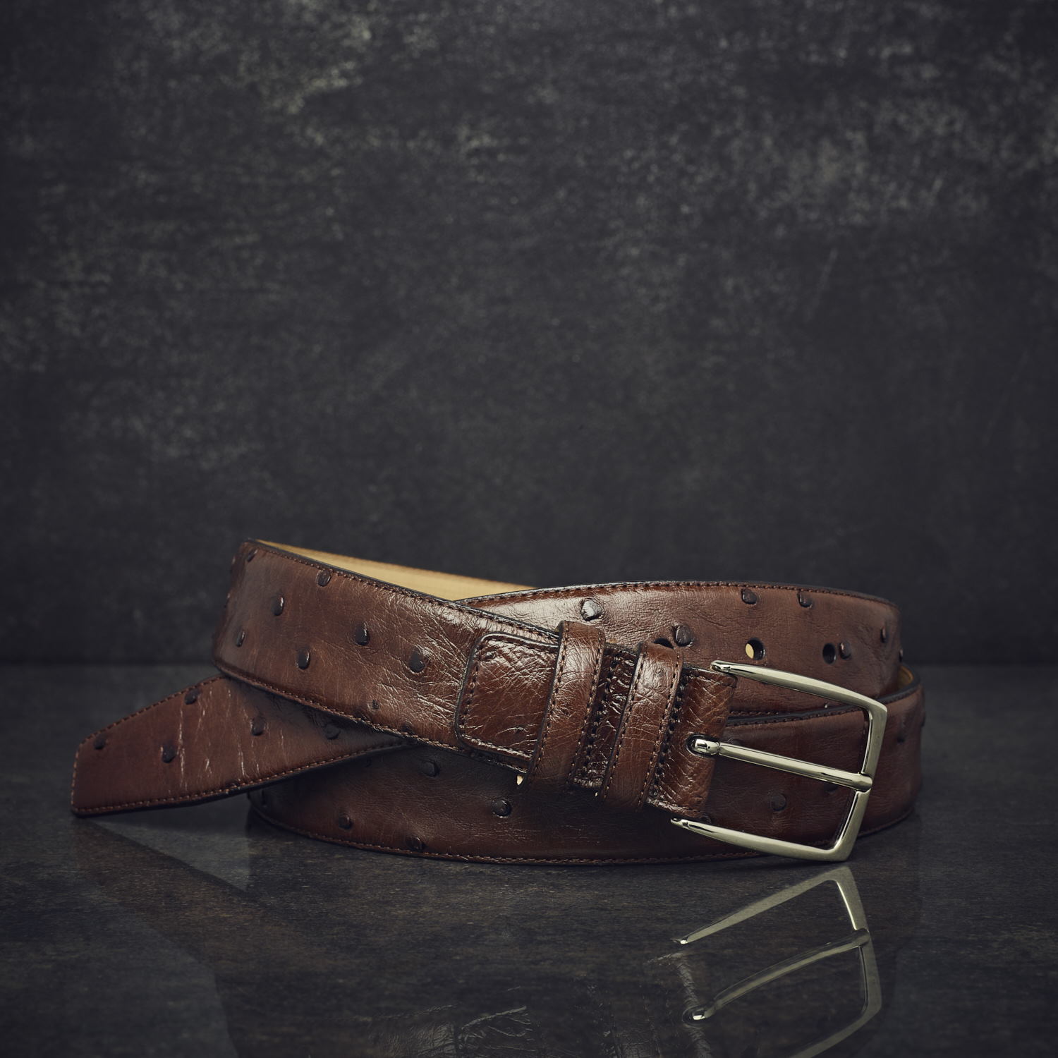 Possum Straußenleder-Gürtel Ostrich Breite 3,5 cm Braun Possum Straußenleder-Gürtel Ostrich Breite 3,5 cm Braun