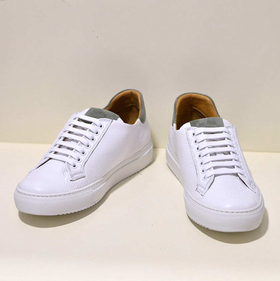 Berwick 1707 edle handgefertigter Sneaker aus echtem Hirschleder in weiß / grün