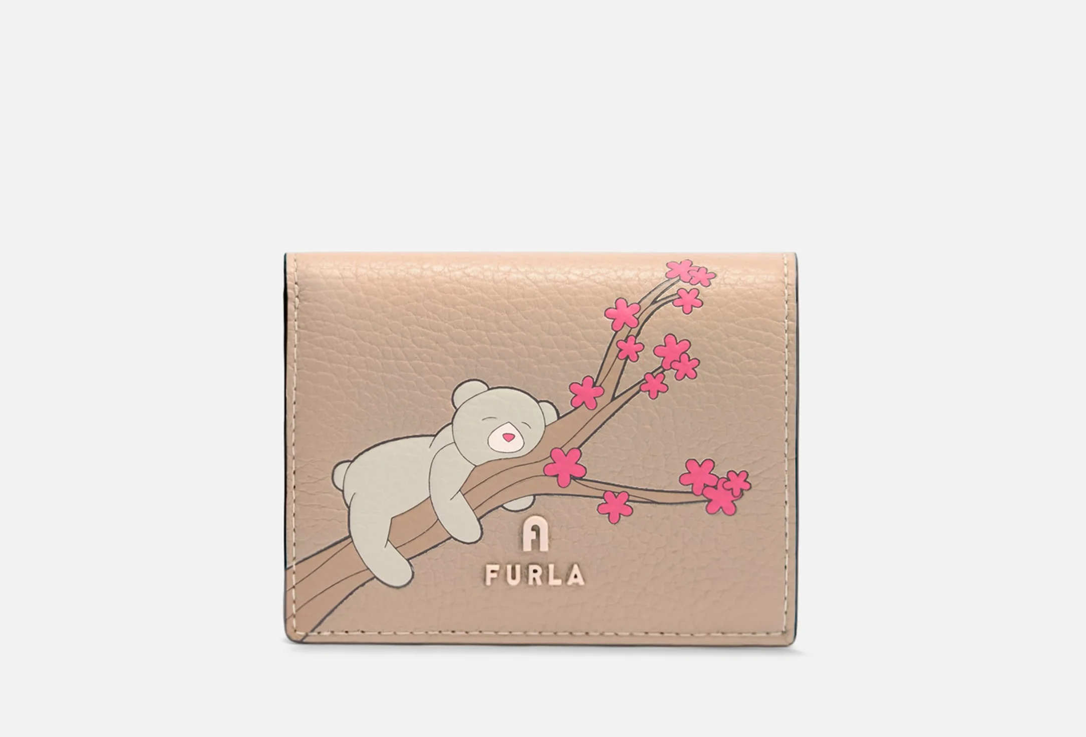 Furla Camelia Kompaktes Portemonnaie S Toni Cotone / Wallet aus Kalbsleder Bärenprint