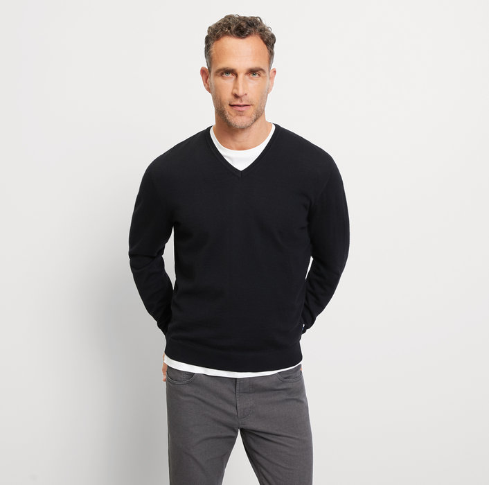 Olymp Green Choice Casual Strick Pullover, Schwarz