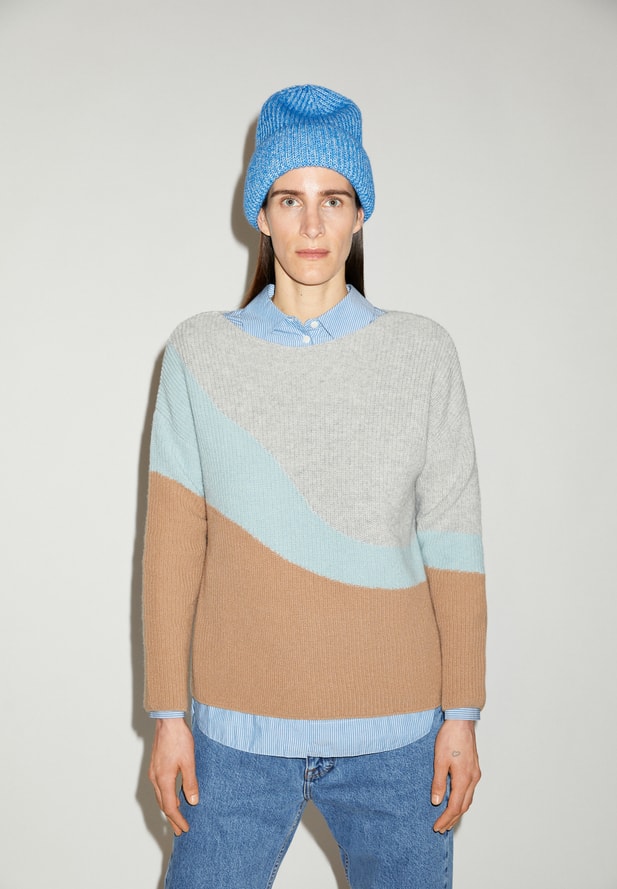  MIYAAS MULTICOLOR Strick Pullover Loose Fit aus Bio-Woll Mix light grey melange-icy mist 