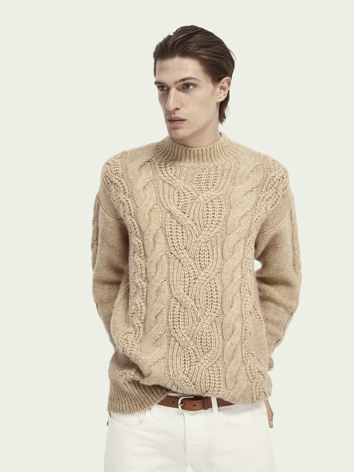 Scotch&Soda Camel Grobstrick-Pullover mit Zopfmuster 