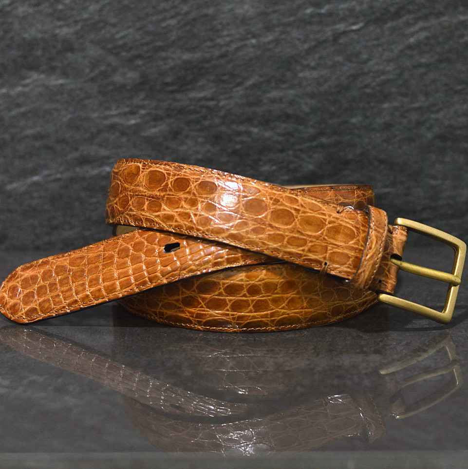 Fausto Colato Krokodilleder-Gürtel Flanke Breite 3,5cm cognac diamant