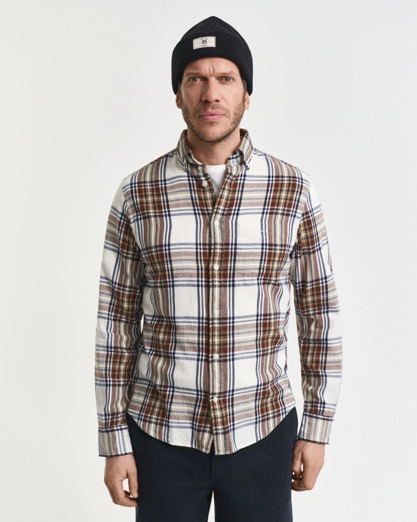 GANT Regular Fit Windblown Flannel Karohemd in beige / braun