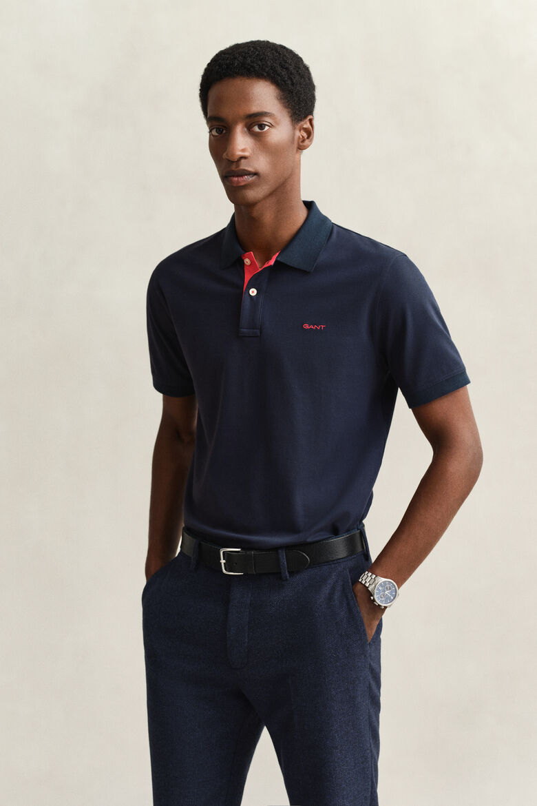Gant Kontrast Piqué Poloshirt in Fresh blue / red Polo aus Baumwolle