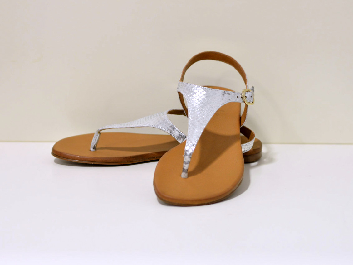 Tube Zehensandalen aus Leder Schlange multi Silver