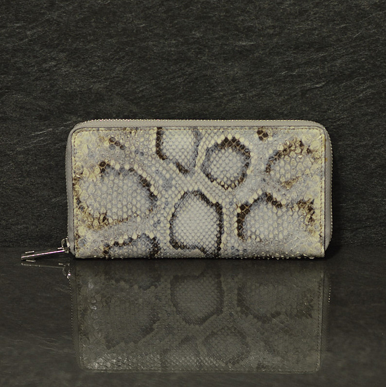 Ralph Gladen Pythonleder Zippwallet Schlangenleder Geldbörse in roccia natur / ice