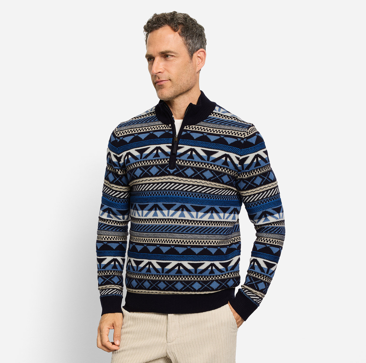 OLYMP Jacquard-Pullover / Casual Strick Troyer in Marine