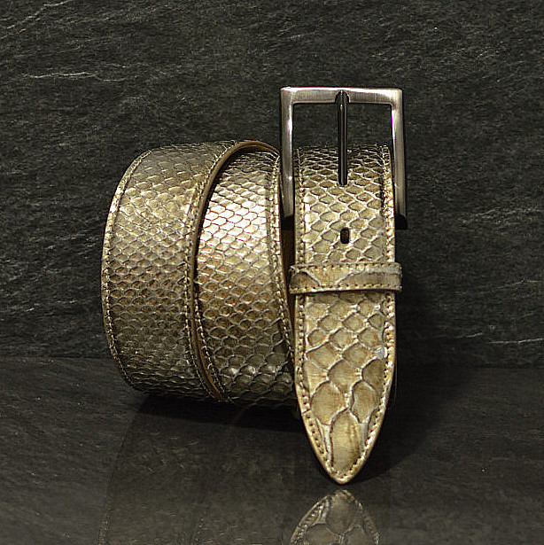 Ralph Gladen Schlangengürtel Pythonleder Breite 4,0cm in platin / gold eingefärbt